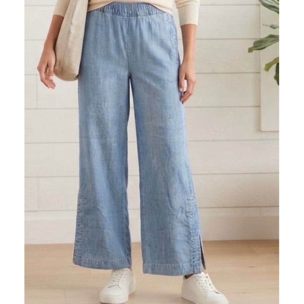 Philosophy Republic Clothing Tencel Chambray Wide Leg Slit Pants Blue Medium